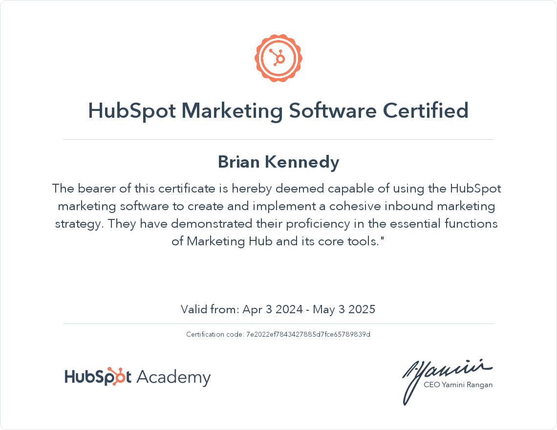 hubspot cert